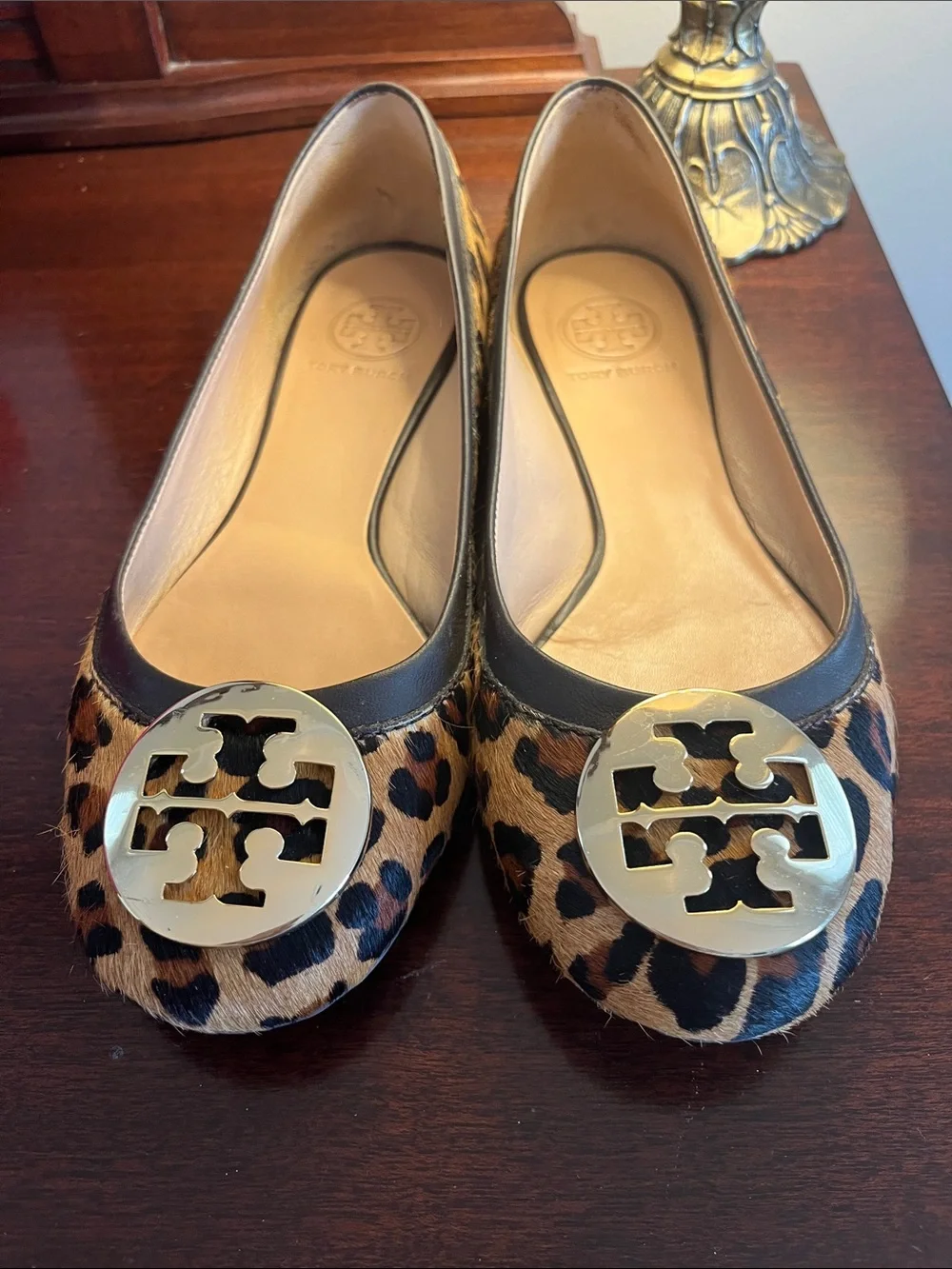 Tory Burch Leopard-Print Reva Flats with Gold Logo Medallion